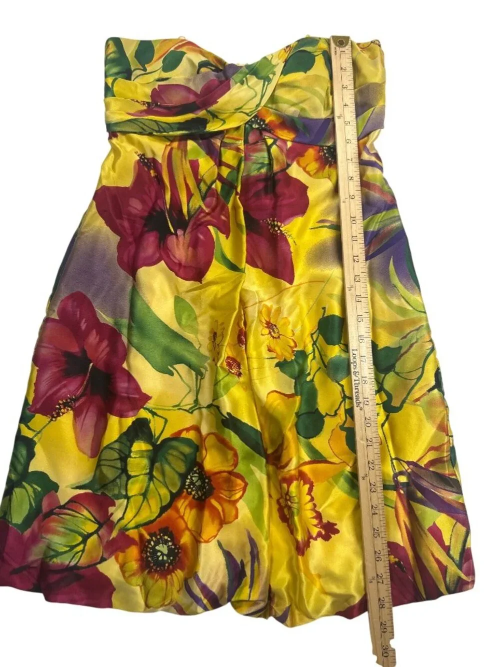 Cache' Women's Size 6 Satin Strapless Mini Dress Floral Tropical Resortwear - Picture 7 of 13